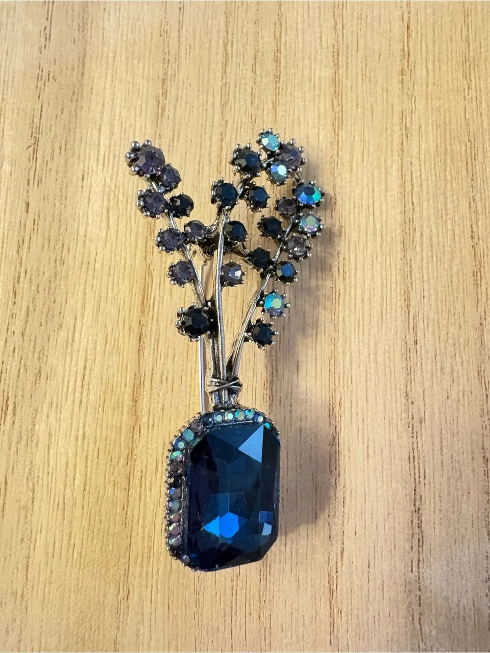 Blue Crystal Floral Vine Brooch